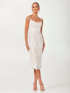 HELSI Claudia White Lace Midi Sheath Dress